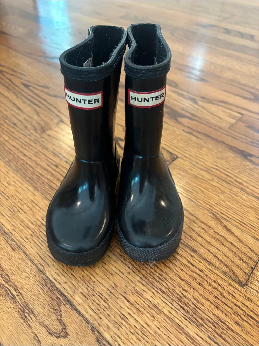 Hunter Kids Black Rubber Rain Boots with Logo
